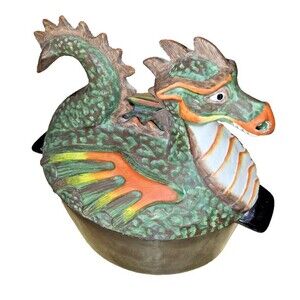 VTG Minuteman Dragon Humidifier Ceramic & Enameled Cast Iron Stove Top Steamer